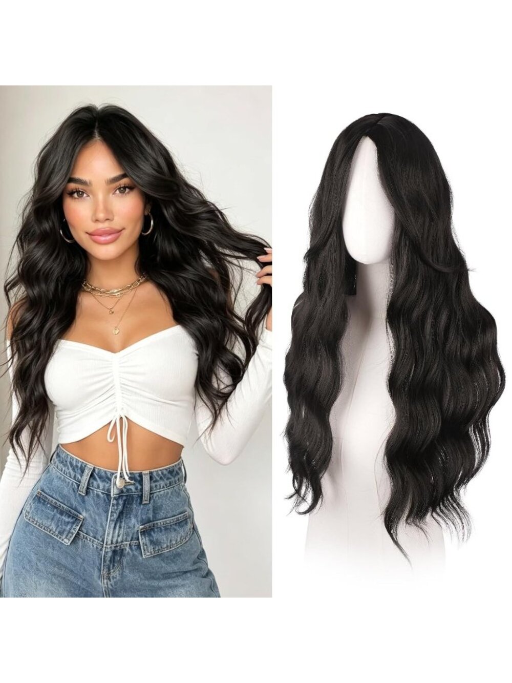 Women's Dark Brown 26 Inch Heat Resistant Curtain Bangs Long Wavy Wigs